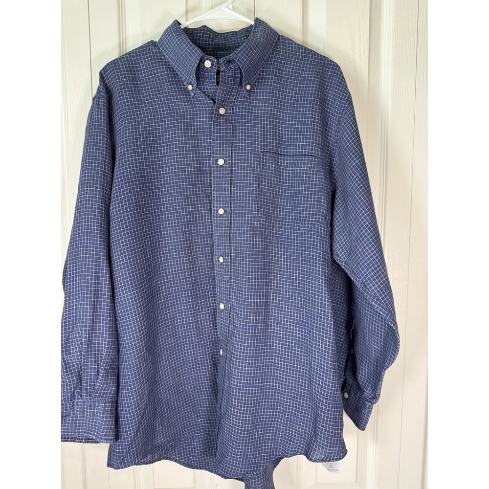 Lands' End‎ Men's Button Down Shirt Blue Check Plaid Long Sleeve 16.5-32 Regular